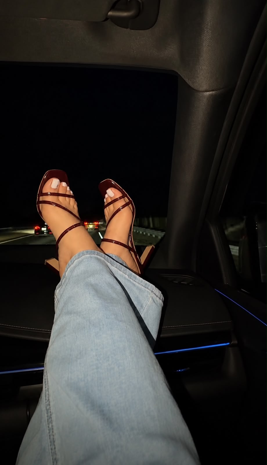 Burgundy Strappy Heels and White Pedicure Styling