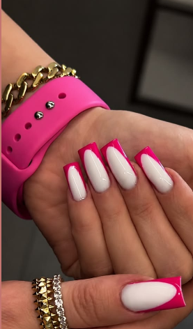 Pink & White Square French Tip Nails