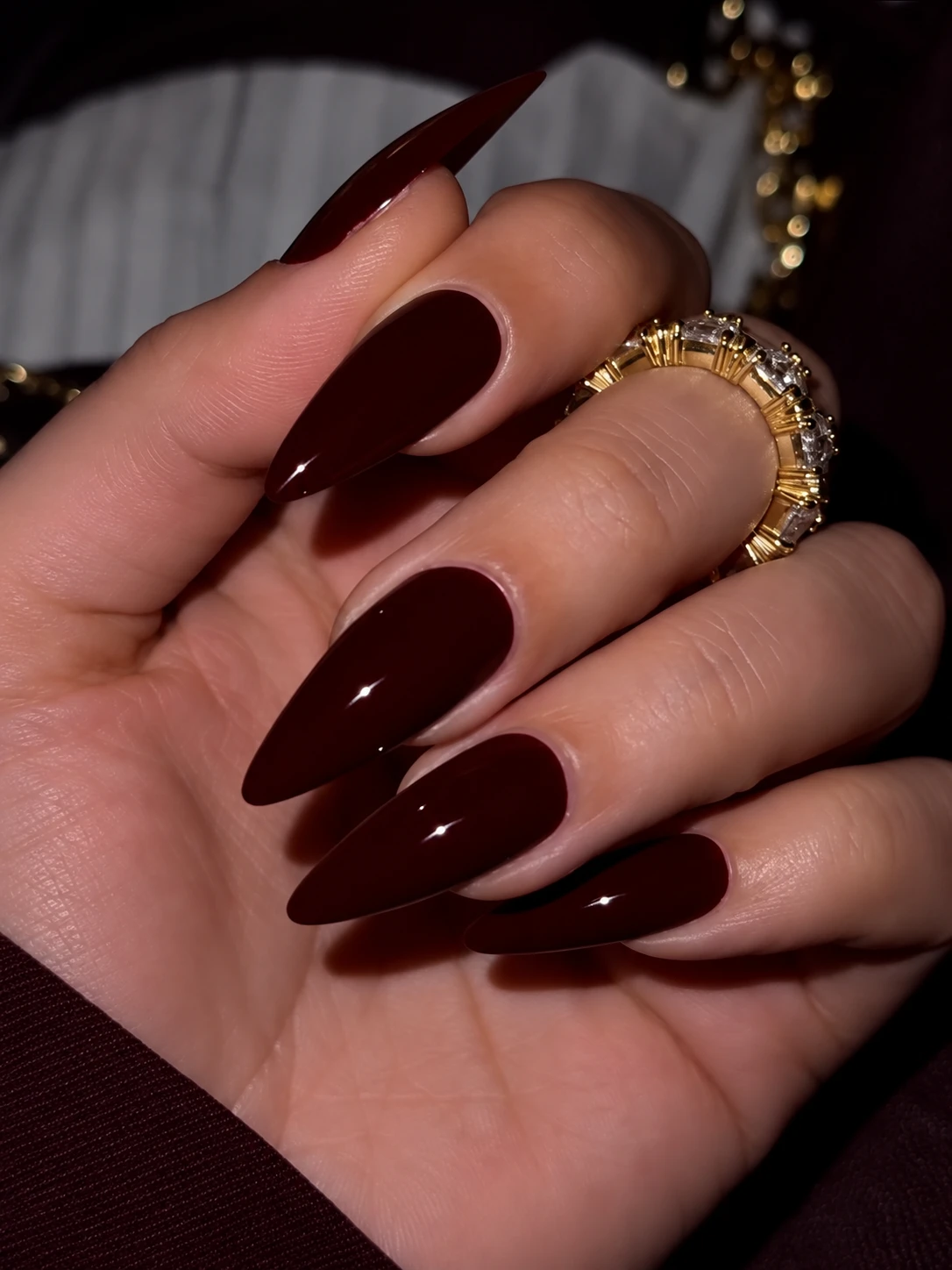 Deep Burgundy Stiletto Nails
