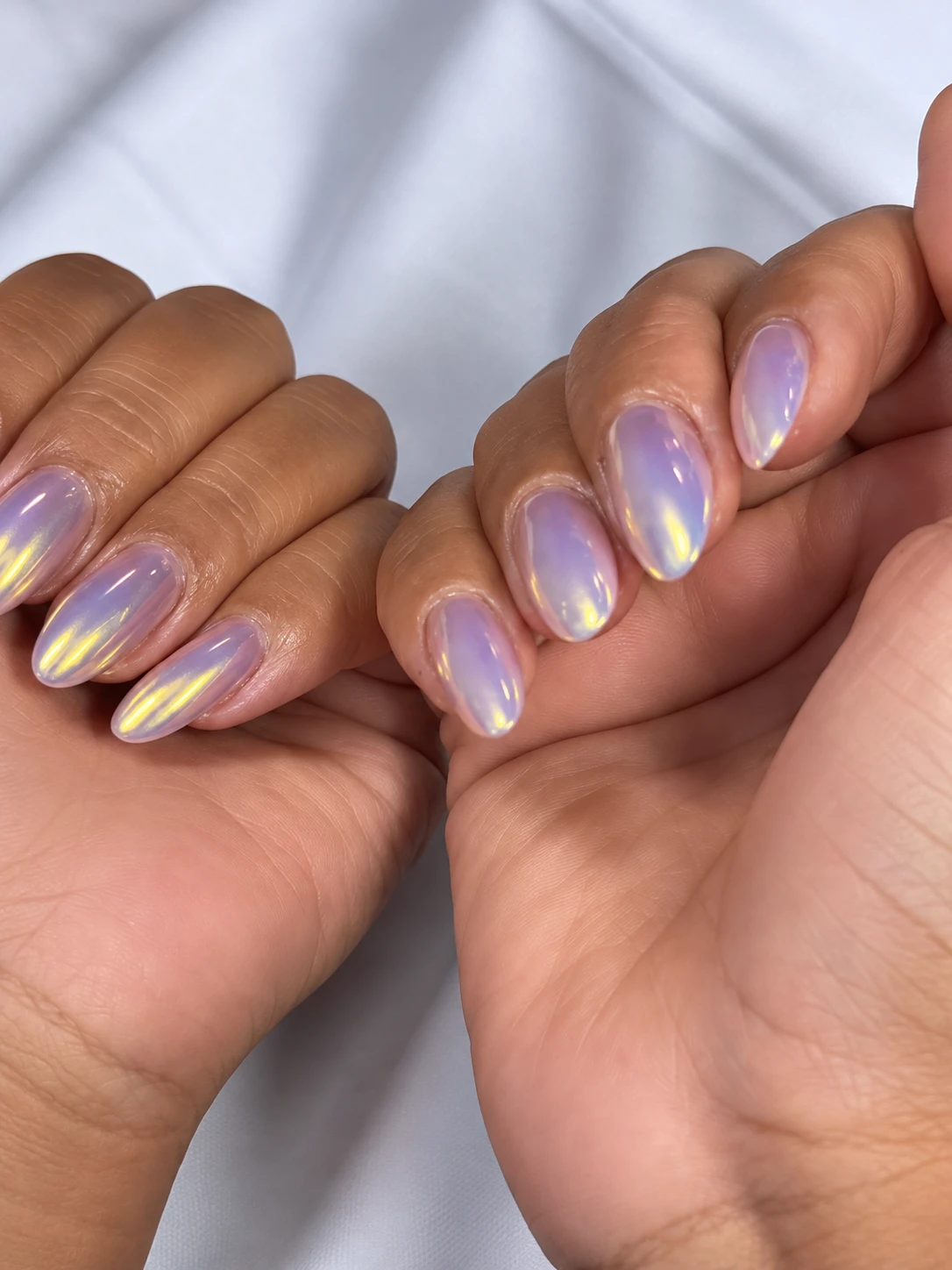 Lavender Chrome Nails with Golden Reflections