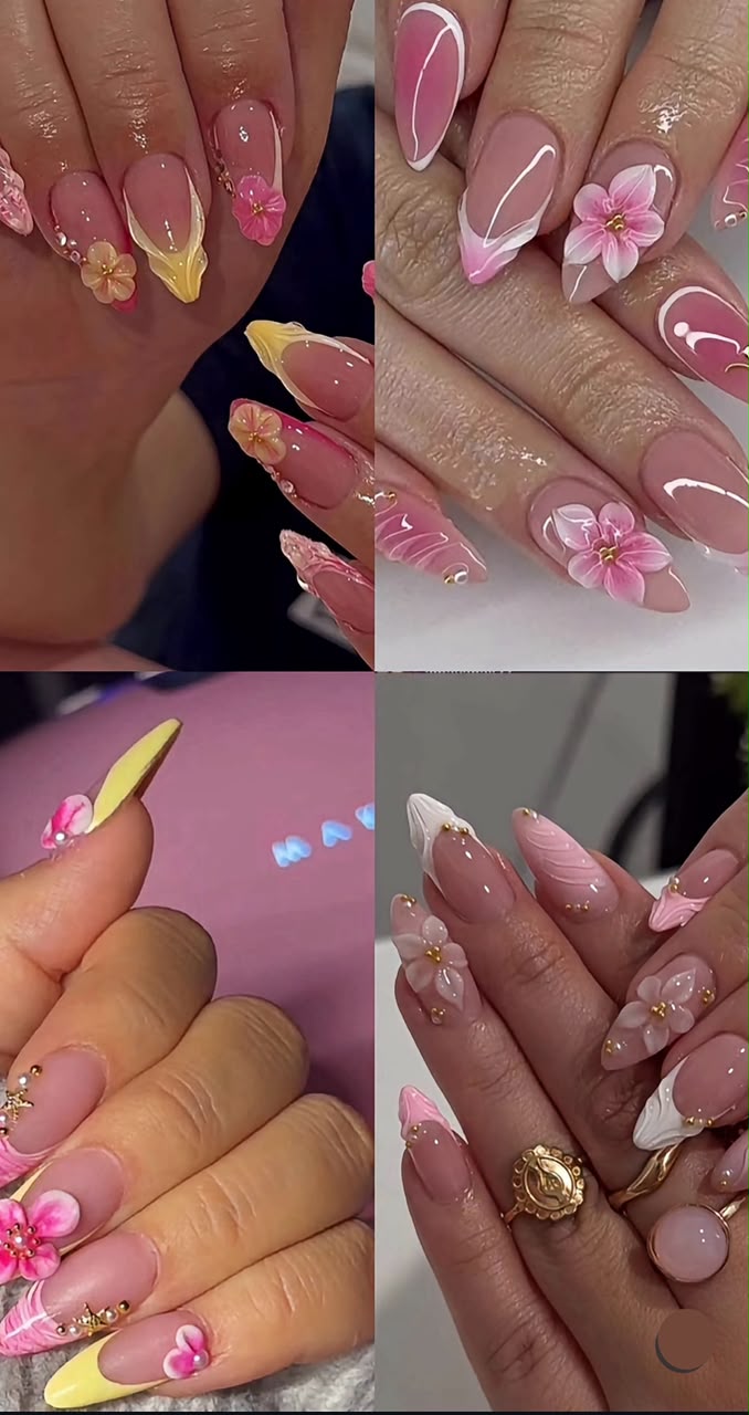 Pink Floral Nail Designs