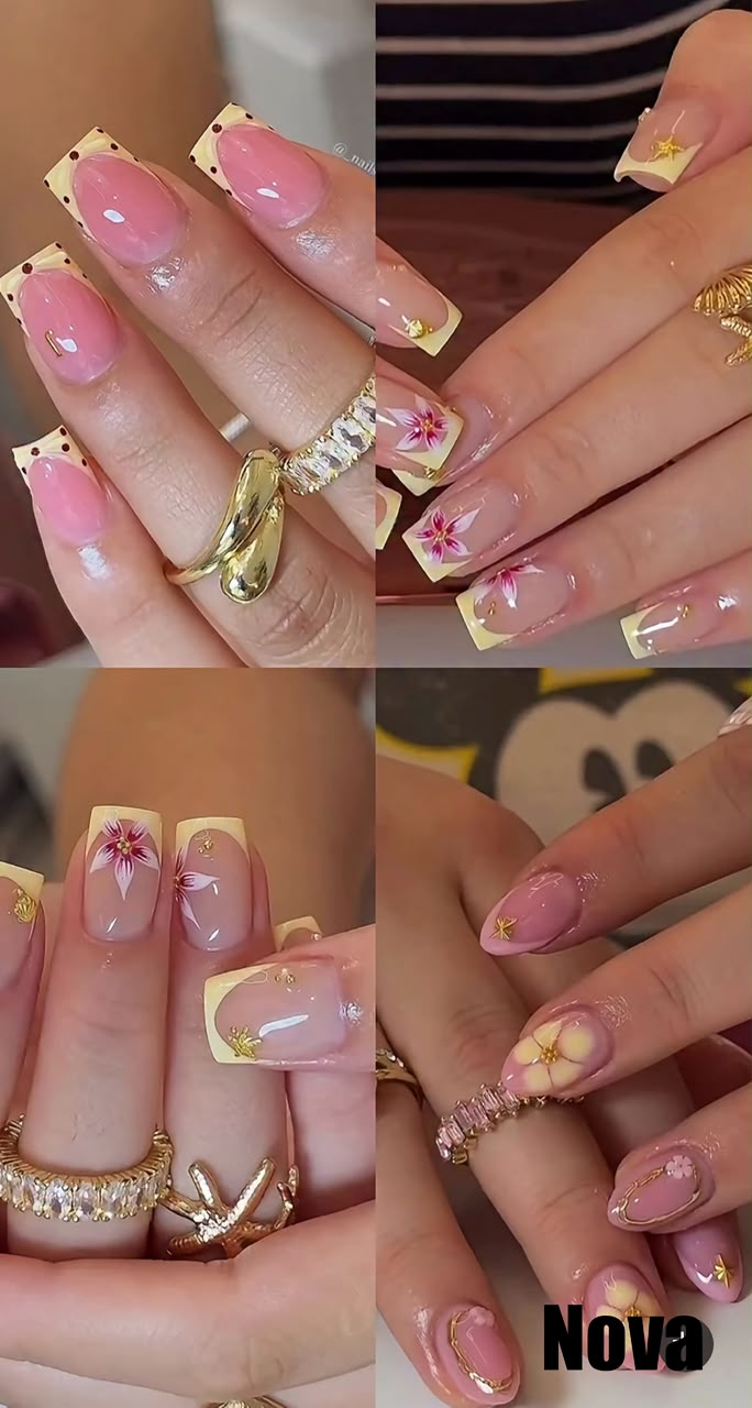 Butter Yellow Floral French Tips