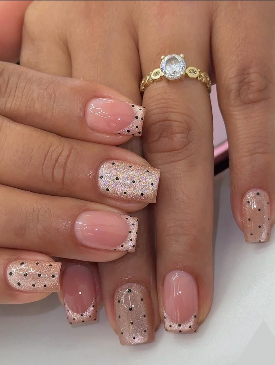 Rose Shimmer Polka-Dot French Tips